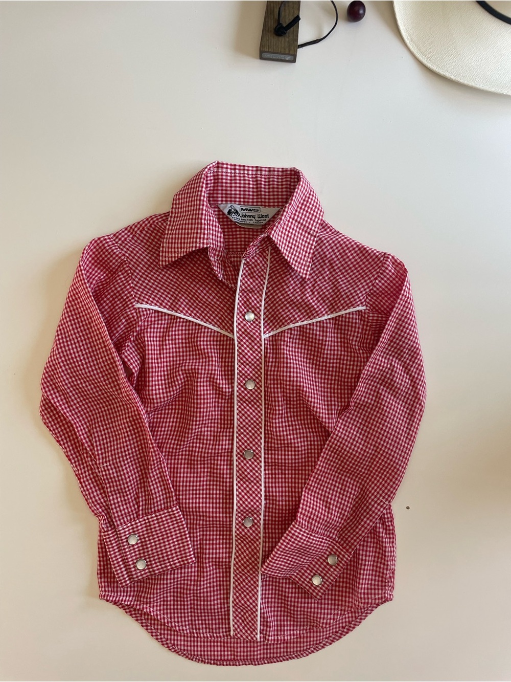 Vintage Johny West Rodeo Kids Red Plaid Western Shirt